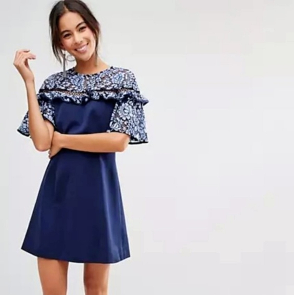 Floral Ruffle Navy Mini Dress by Keep Sake